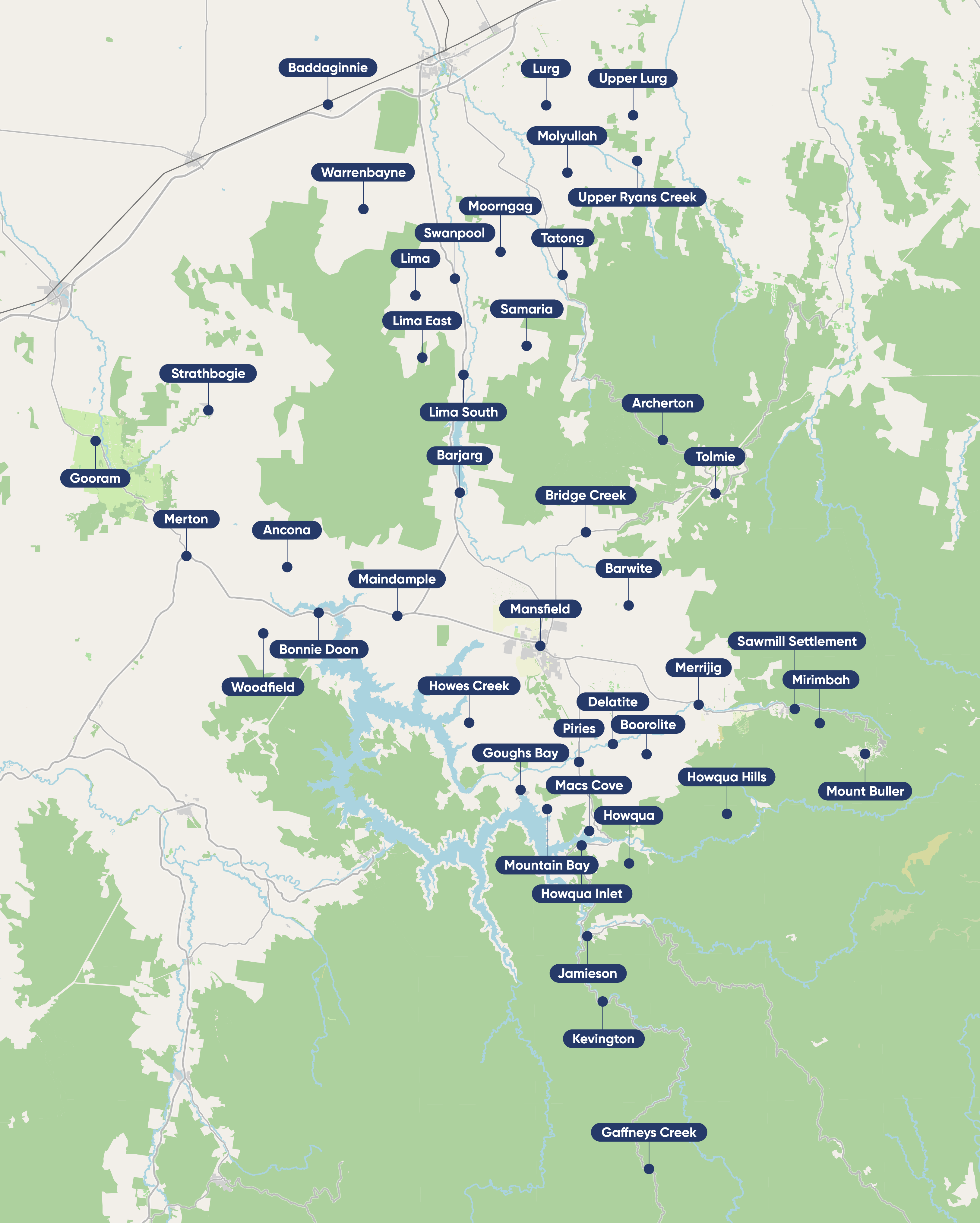 A map showing suburbs affected by an outage