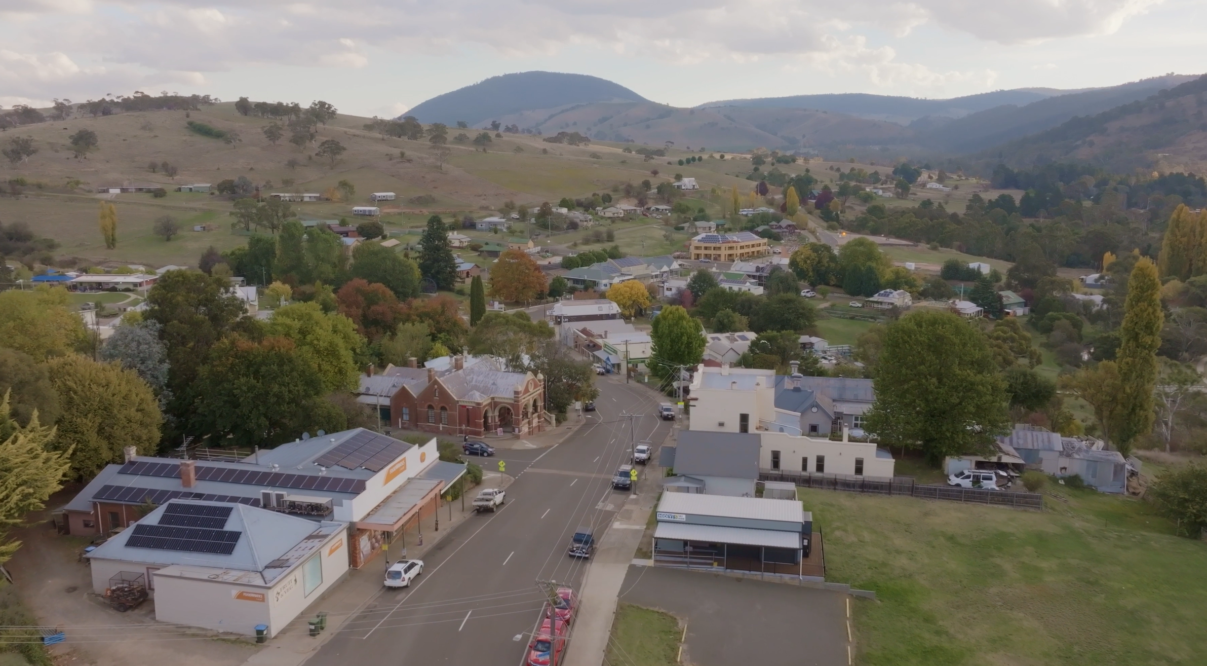An aerial view of a town