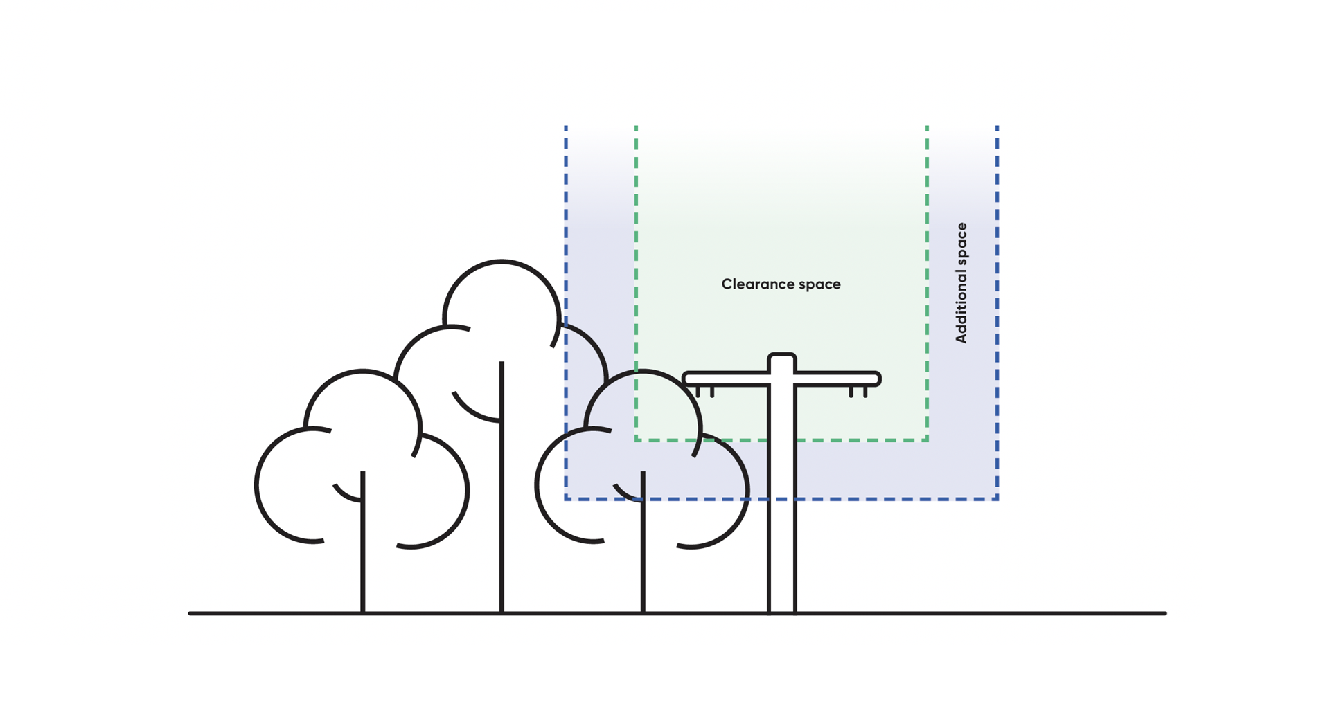 A diagram showing the correct tree clearance from powerlines