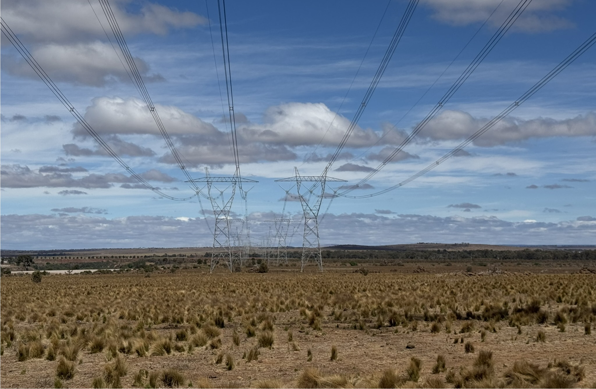 Powerlines spanning across a barren field