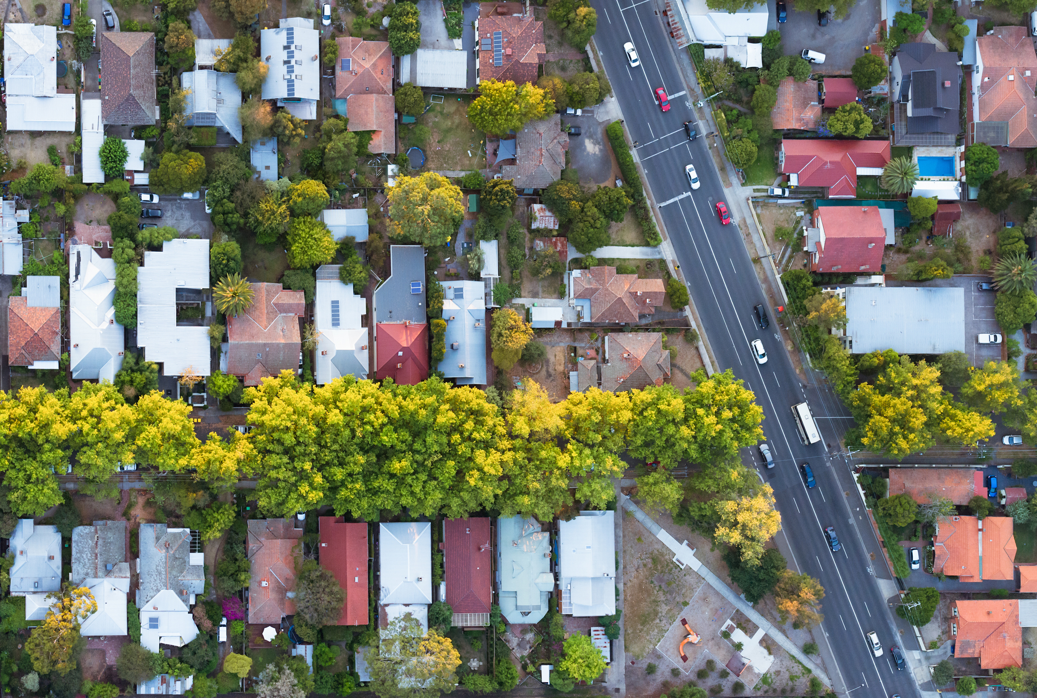 An aerial view of a neighbourhood