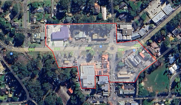 An aerial view of a small area in Emerald