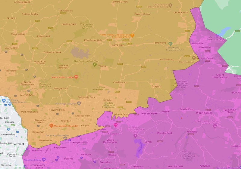 Map of Victoria where the boundary where the two delivery partners service