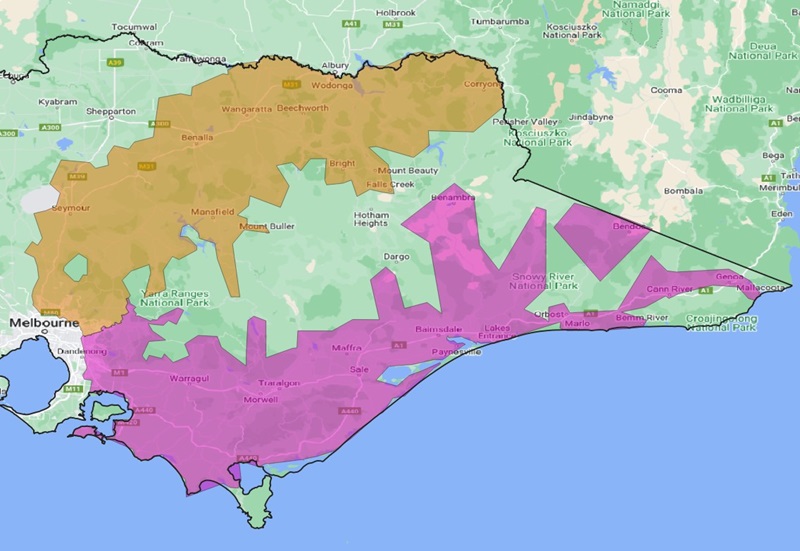 Map of Victoria with both delivery partner areas highlighted
